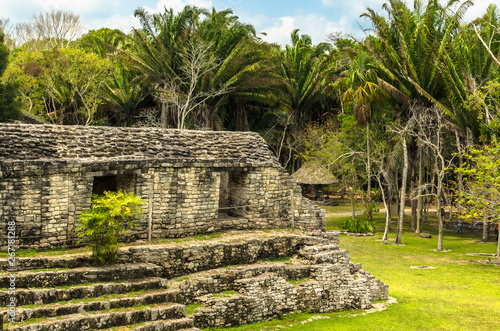 Ruins at the Mayan city of Kohunlich - large archaeological site of the pre-Columbian Maya civilization, the Yucatán Peninsulain, the state Quintana Roo, Mexico  photo