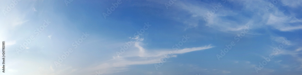 Panorama sky with cloud on a sunny day. Beautiful cirrus cloud.