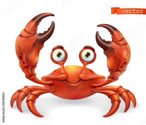 Crab cartoon character. Funny animal 3d vector icon