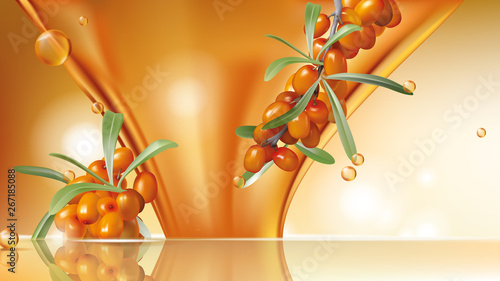 Sea buckthorn vector realistic ads poster
