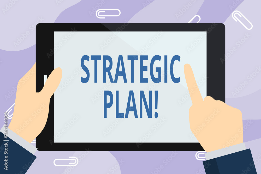 Handwriting text writing Strategic Plan. Conceptual photo analysisagement activity that is used to set and focus priorities Businessman Hand Holding, Pointing and Touching Colorful Tablet Blank Screen Handwriting text writing Strategic Plan. Conceptual photo analysisagement activity that is used to set and focus priorities Businessman Hand Holding, Pointing and Touching Colorful Tablet Blank Screen