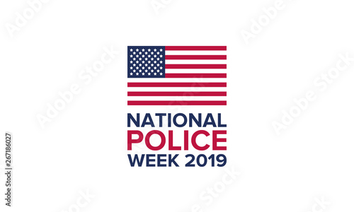 National Police Week in May. Celebrated annual in United States. In honor of the police. Officers Memorial Day. Poster, card, banner and background. Vector illustration