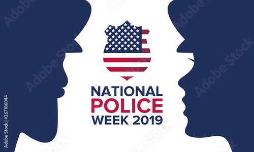 National Police Week in May. Celebrated annual in United States. In honor of the police. Officers Memorial Day. Poster, card, banner and background. Vector illustration