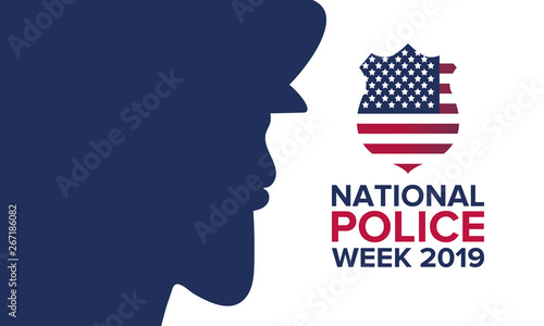 National Police Week in May. Celebrated annual in United States. In honor of the police. Officers Memorial Day. Poster, card, banner and background. Vector illustration