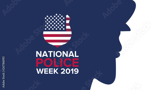 National Police Week in May. Celebrated annual in United States. In honor of the police. Officers Memorial Day. Poster, card, banner and background. Vector illustration