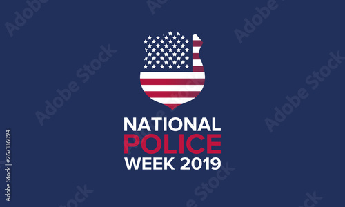 National Police Week in May. Celebrated annual in United States. In honor of the police. Officers Memorial Day. Poster, card, banner and background. Vector illustration