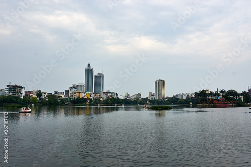 Skyline of Hanoi at Truc Bach Lake. The capital of Vietnam