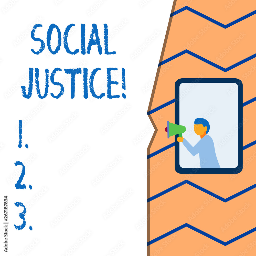 Conceptual hand writing showing Social Justice. Concept meaning Equal access to wealth and privileges within a society Conceptual hand writing showing Social Justice. Concept meaning Equal access to wealth and privileges within a society