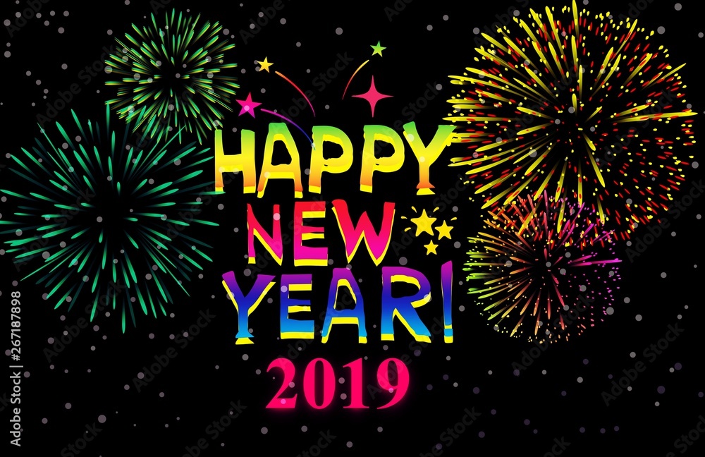 happy new year 2019 on dark background.