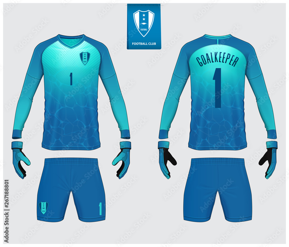 Goalkeeper jersey or soccer kit mockup. Goalkeeper glove and long