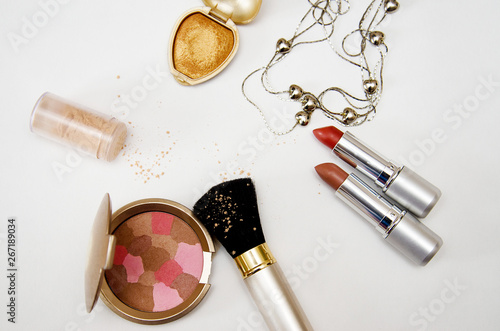 decorative cosmetics for the face on a white background