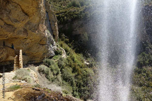A waterfall and the path in the way of Santa Orosia hiking path