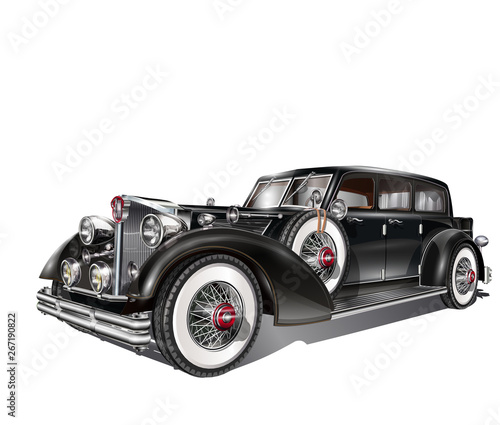 Retro car isolated on white background.   