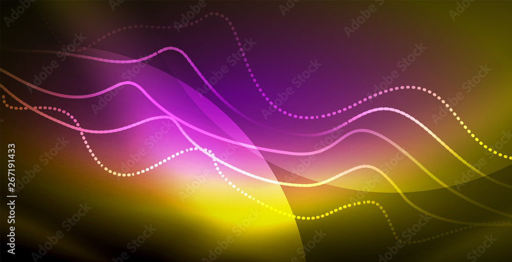 Glowing abstract wave on dark, shiny motion, magic space light. Techno abstract background Glowing abstract wave on dark, shiny motion, magic space light. Techno abstract background