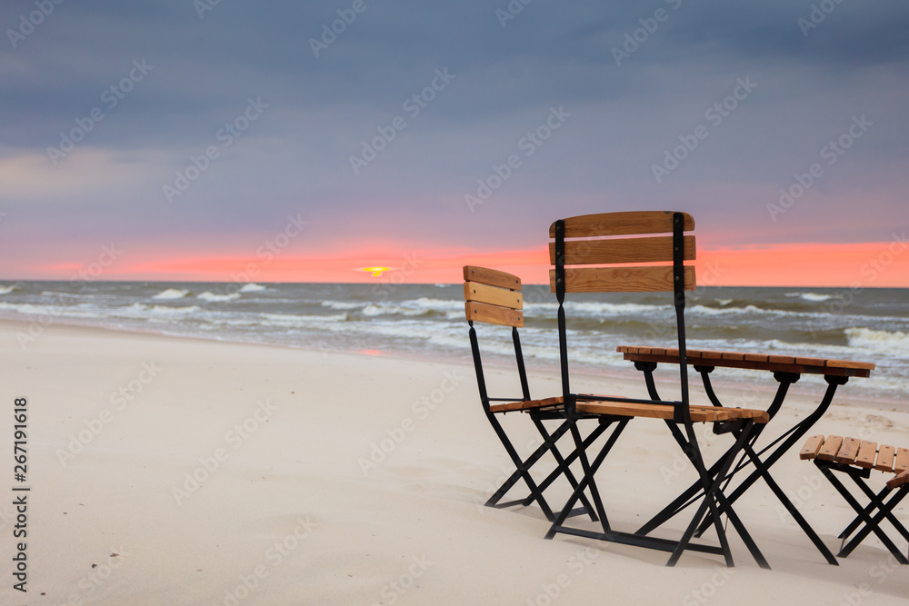 Relaxation place on sandy beach