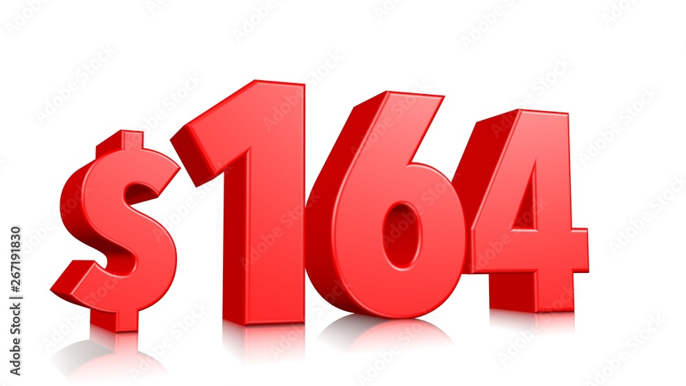 164$ One hundred sixty four price symbol. red text number 3d render with dollar sign on white background 164$ One hundred sixty four price symbol. red text number 3d render with dollar sign on white background