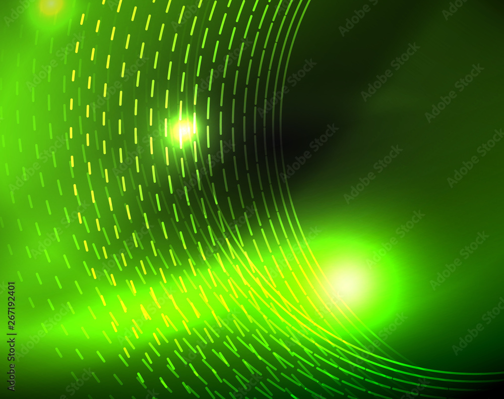 Fototapeta premium Dark space with neon color glowing lights abstract background