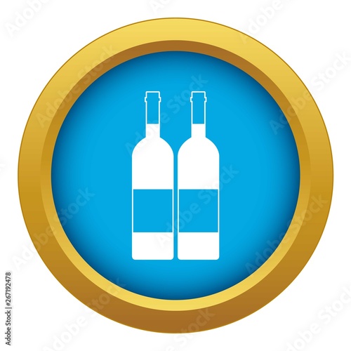 Two bottles of wine icon blue vector isolated on white background for any design