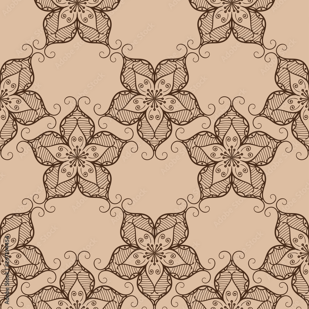Beige and brown seamless pattern. Indian style background