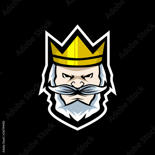 old and wise king face with crown for gaming mascot or e sports logo