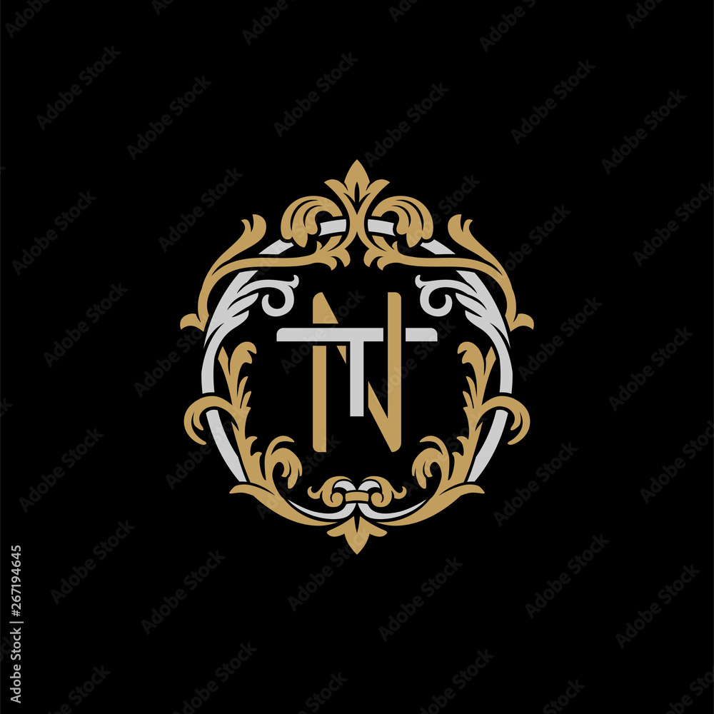 Initial letter T and N, TN, NT, decorative ornament emblem badge