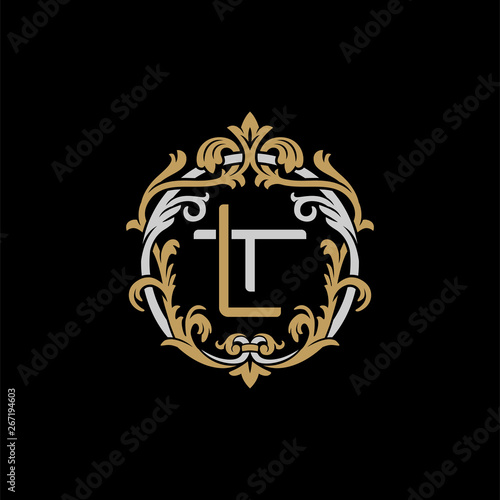 Bild auf Leinwand Initial letter T and L, TL, LT, decorative ornament emblem badge, overlapping mo