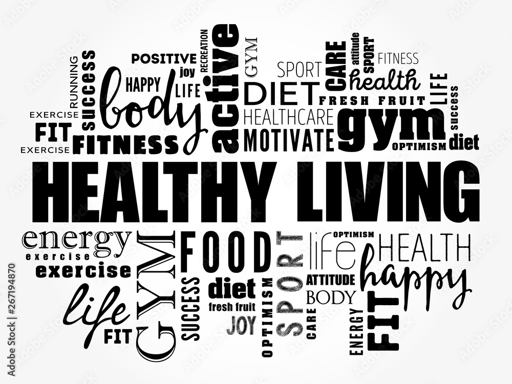 Obraz premium Healthy Living word cloud collage, health concept background
