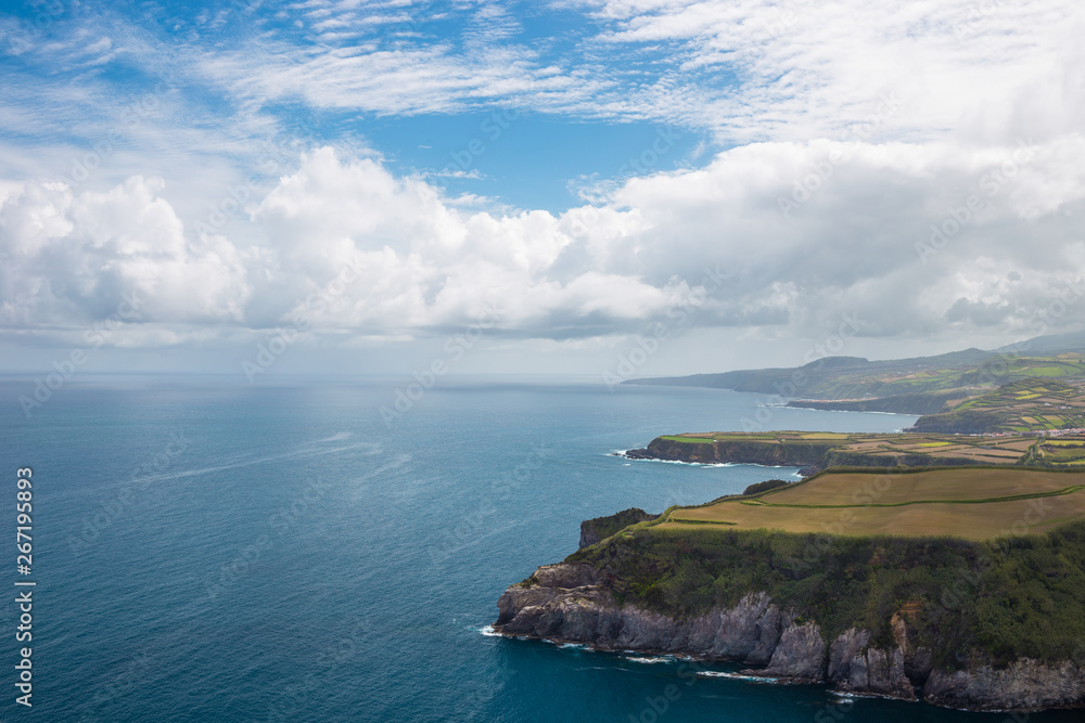Epic scenic outlook of Miradouro de Santa Iria - north coast of Sao Miguel, largest island of Azores archipelago. Epic scenic outlook of Miradouro de Santa Iria - north coast of Sao Miguel, largest island of Azores archipelago.