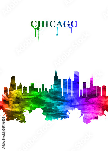 Chicago Illinois skyline Portrait Rainbow