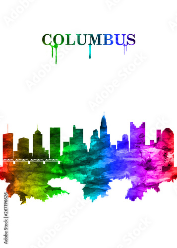 Columbus Ohio skyline Portrait Rainbow