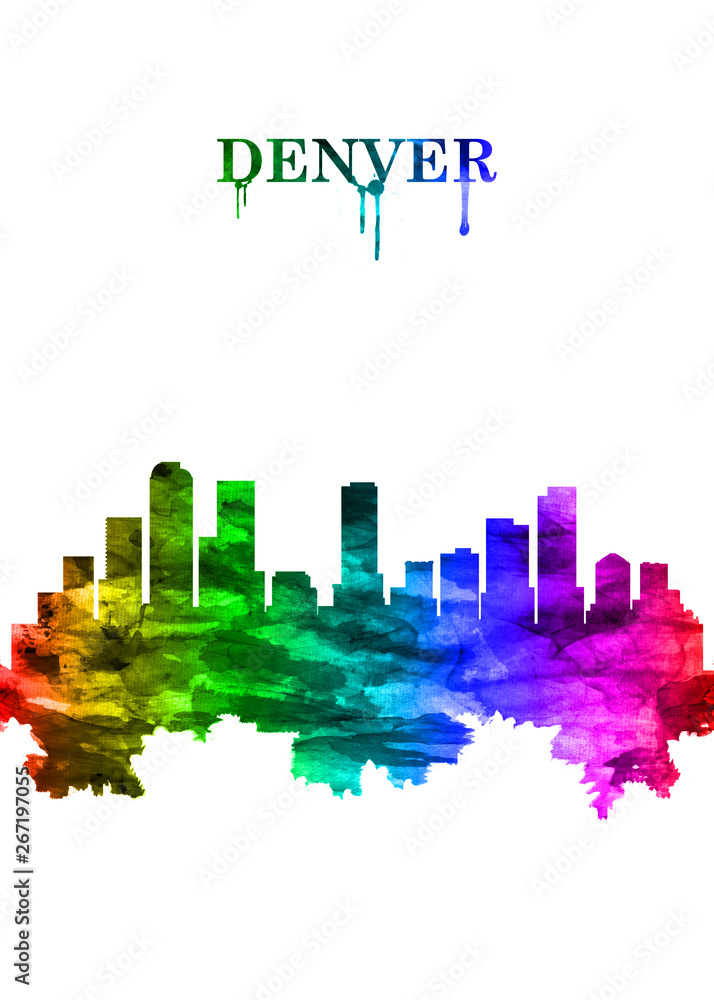 Denver Colorado skyline Portrait Rainbow