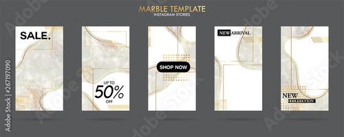 set of Instagram stories template pack with luxury trendy marble texture, can use for sale banner, photo, mobile app, website, landing page, flyer, fashion ads, promotion background. - Vector