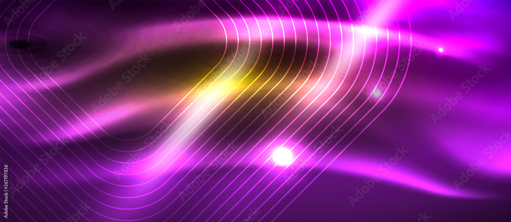 Neon square shapes lines on glowing light background Neon square shapes lines on glowing light background