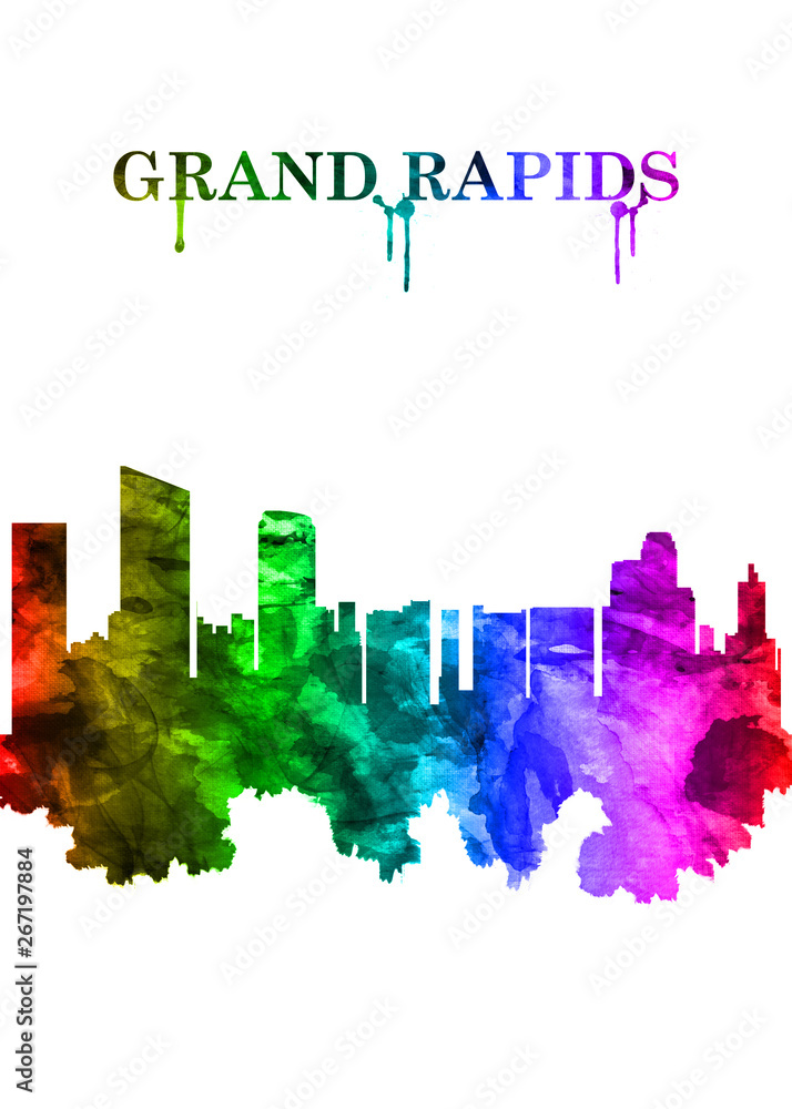 Grand Rapids Michigan skyline Portrait Rainbow