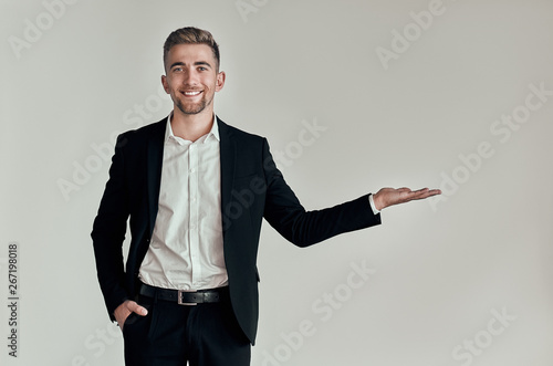 Businessman on gray background