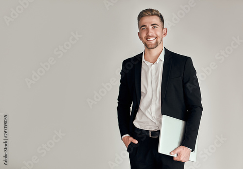 Businessman on gray background