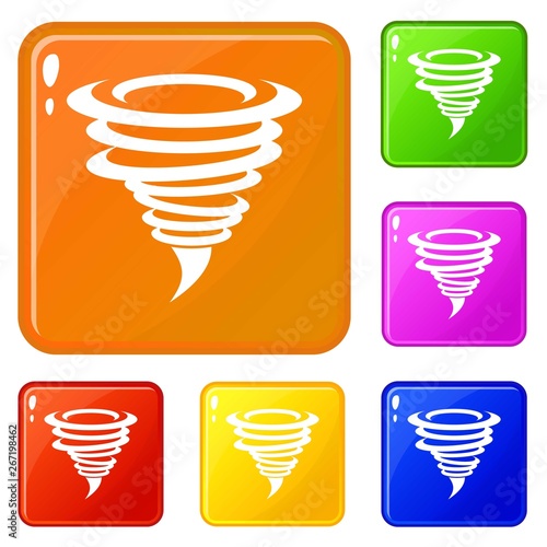 Tornado icons set collection vector 6 color isolated on white background