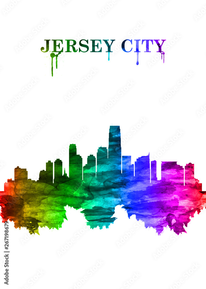Jersey City New Jersey skyline Portrait Rainbow