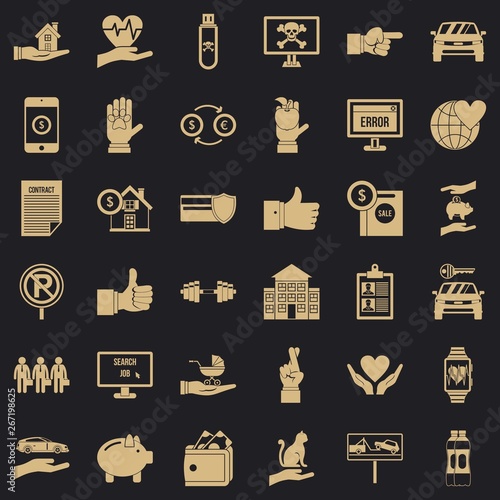 Protection icons set. Simple style of 36 protection vector icons for web for any design