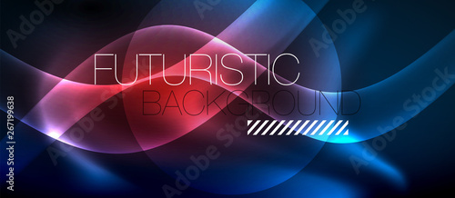 Neon glowing lines, magic energy space light concept, abstract background wallpaper design