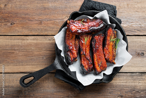 Картината върху платно Pork ribs grilled with bbq sauce and caramelized in honey.