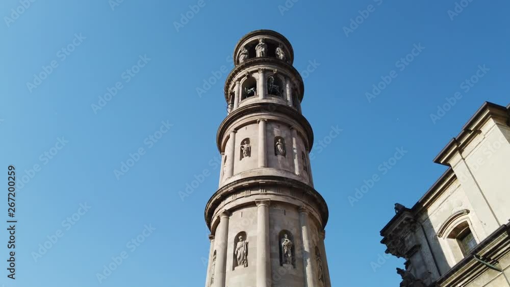 Urgnano, Bergamo, Italy. View of the bell tower of the main church in the center of the village Urgnano, Bergamo, Italy. View of the bell tower of the main church in the center of the village