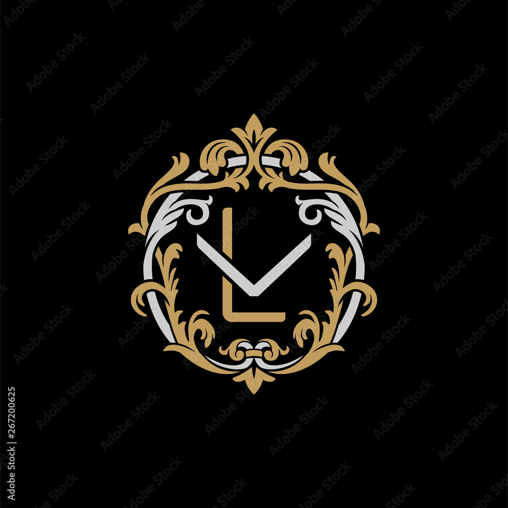 Initial Letter Logo LV Gold And White Color, With Stamp And Circle Object,  Vector Logo Design Template Elements For Your Business Or Company Identity.  Royalty Free SVG, Cliparts, Vectors, and Stock Illustration.