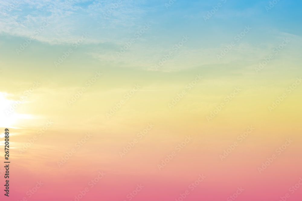 Fototapeta A soft fog cloud background with a pastel colored orange to blue gradient