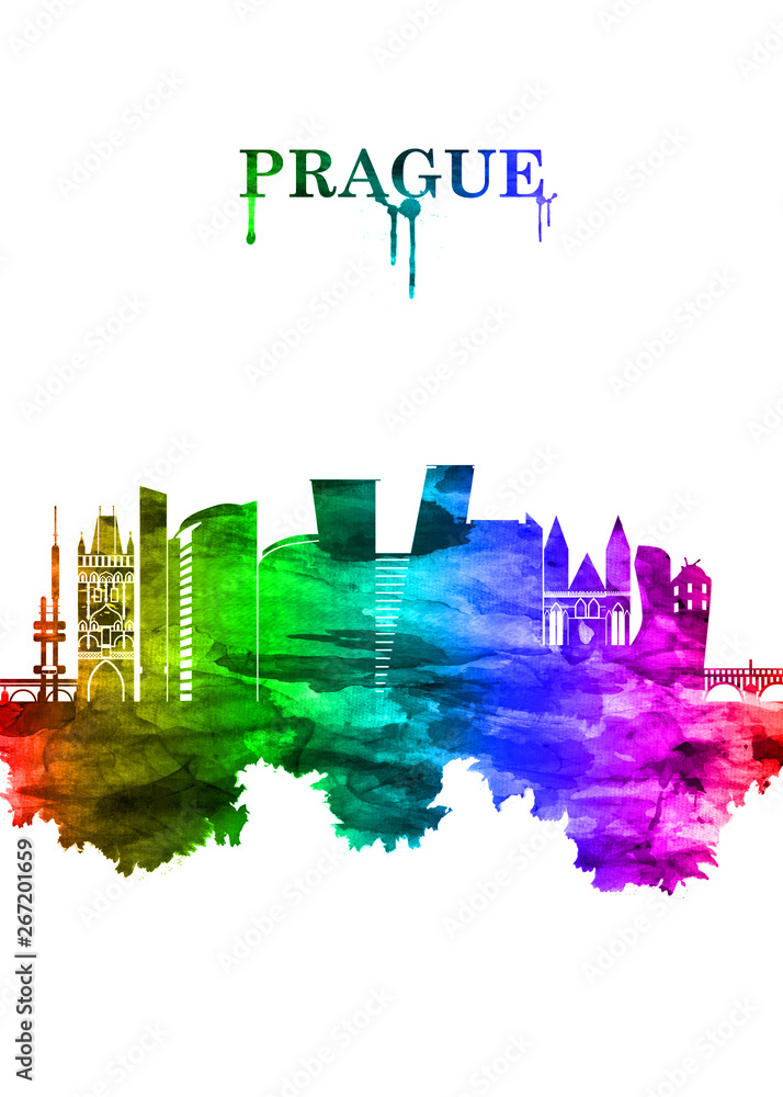 Prague Czech Republic skyline Portrait Rainbow