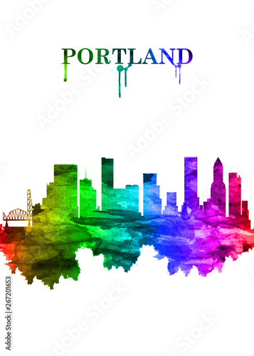 Portland Oregon skyline Portrait Rainbow