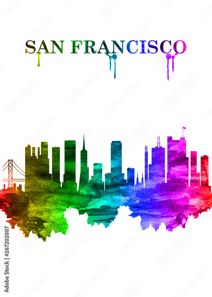 Fototapeta premium San Francisco California skyline Portrait Rainbow