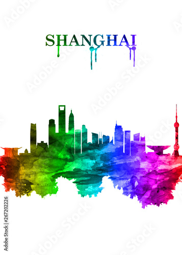 Shanghai China skyline Portrait Rainbow