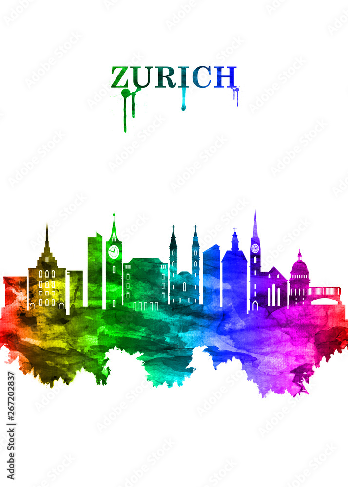 Zurich Switzerland skyline Portrait Rainbow