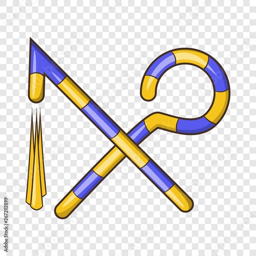 Osiris crossed hook and flail icon. Cartoon illustration of hook and flail vector icon for web design